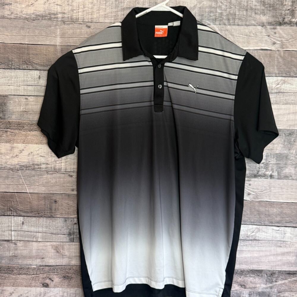 Puma Dry Cell Golf Polo Shirt Mens 2XL Black Striped Performance Casual Business